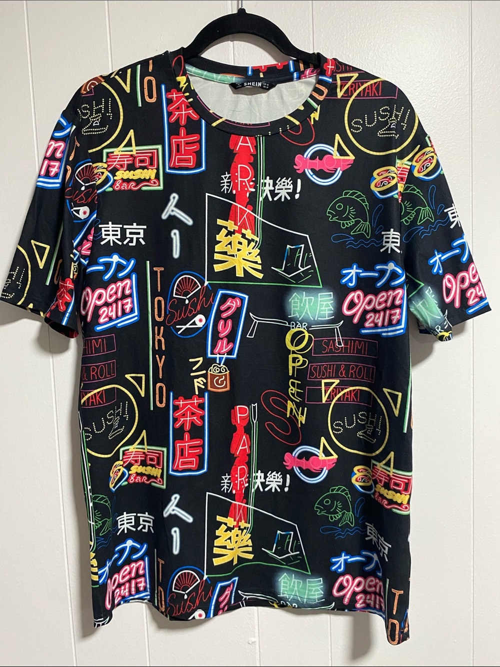 SHEIN Black Neon Tokyo Sign Graphic Tee